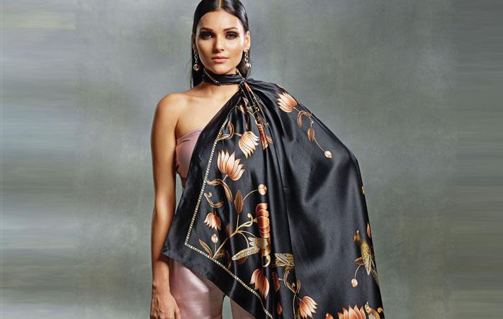 Rohit Bal black & pink silk bird print scarf; Courtesy: SpiceJet