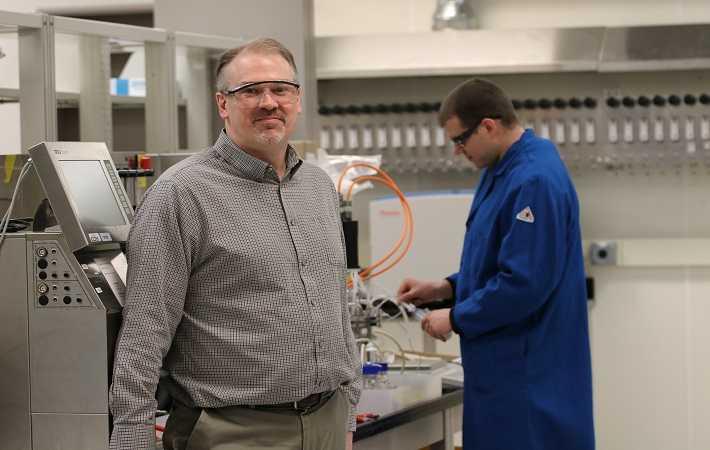 Bill Suehr, NatureWorks chief operating officer, stands in the new NatureWorks bio technology laboratory in Minnetonka, Minnesota.